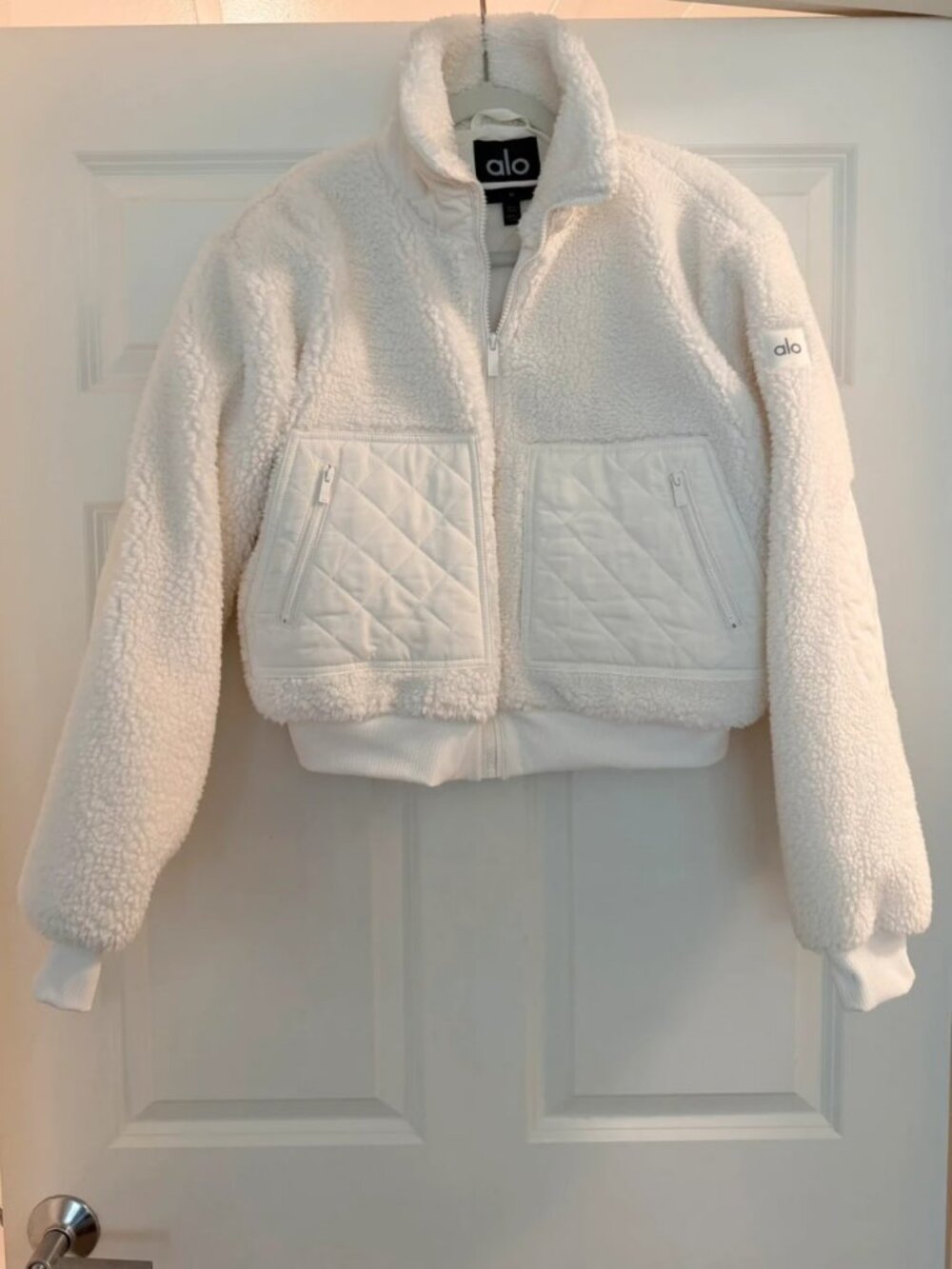 Alo Yoga Sherpa Edge Bomber Jacket Ivory Women's Size M